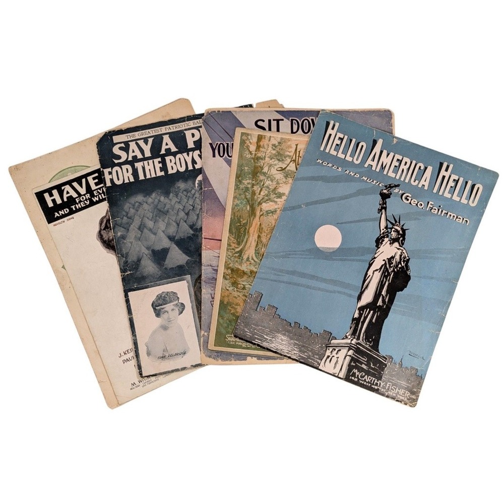 Vintage Sheet Music Lot 5pc 1910s 1920s WWI Era Hello America Statue of Liberty